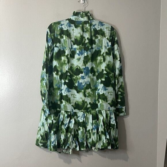 TUCKERNUCK Deep Lagoon Tate Mini Dress Green Blue Size XS Drop Waist Long Sleeve - Picture 6 of 15